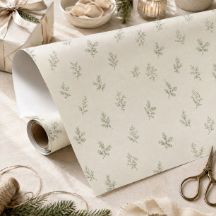 Papier Cadeau Feuillage vert botanique de Noël minimaliste