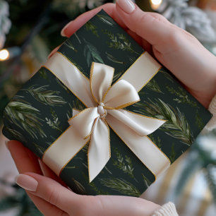 Papier Cadeau Feuillage vert foncé en hiver