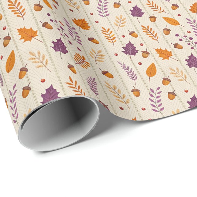 Papier cadeau Feuille d'Automne en Lavande Douce e (Coin rond)
