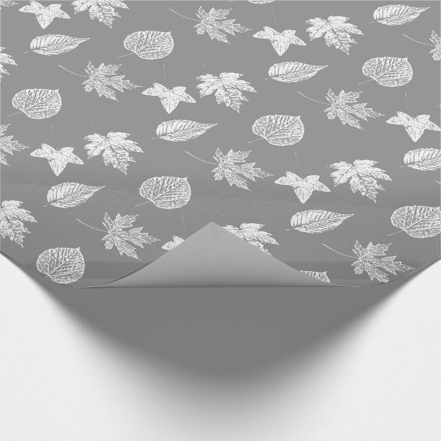 Papier Cadeau Feuille d'automne - gris argenté et blanc (Coin)