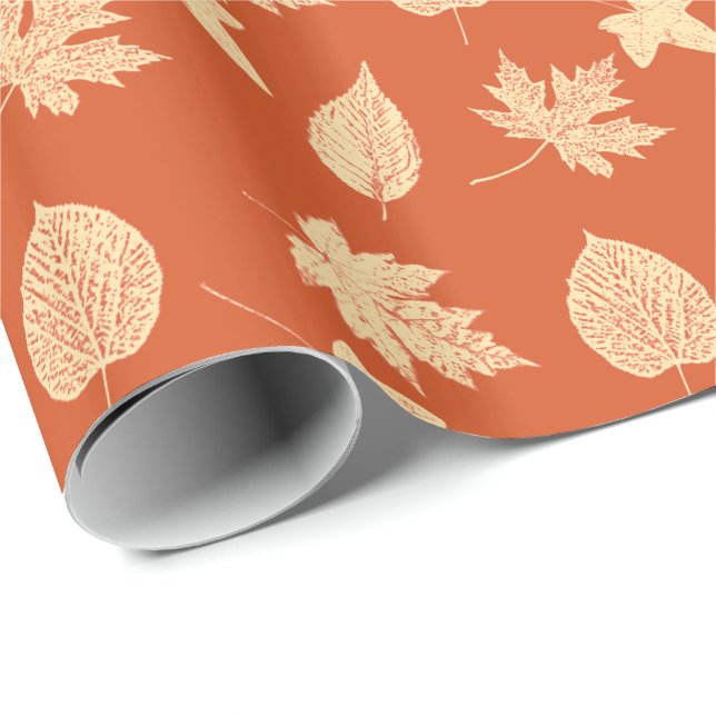 Papier Cadeau Feuille d'automne - mandarine (Coin rond)