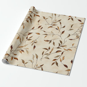 Papier Cadeau Feuille d'automne pressée en or brun et olive