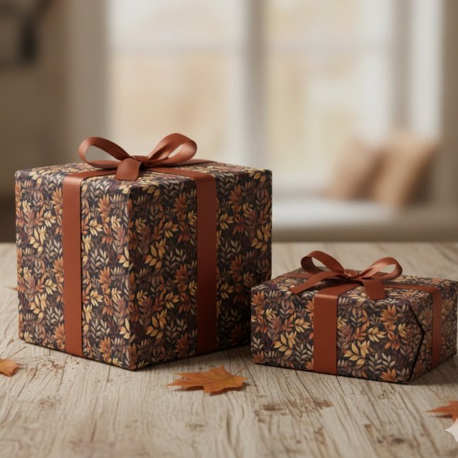 Papier Cadeau Feuille de automne riche brun doré rouille (Créateur téléchargé)
