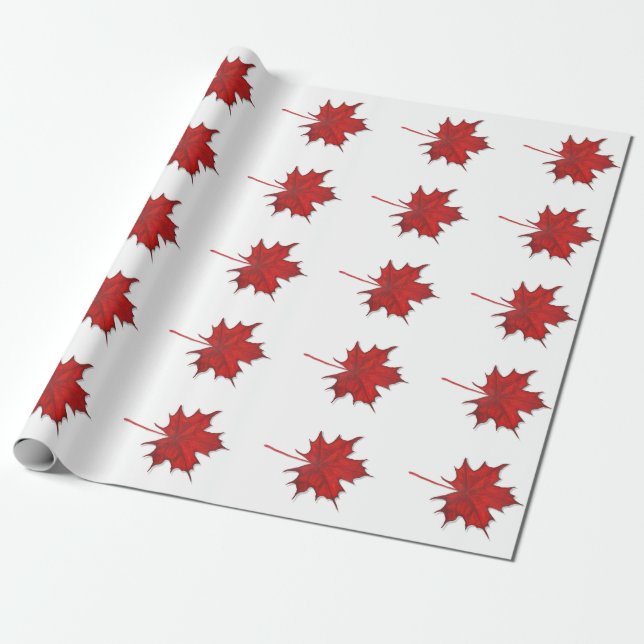 Papier Cadeau Feuille de Érable Rouge Moderne d'Action de Grâce  (Déroulé)