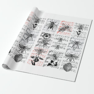 Papier Cadeau Feuille de fleurs d'abeilles Musique Notes musical