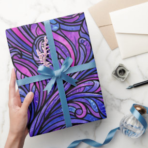 Papier cadeau feuille de fougère cosmique violet a