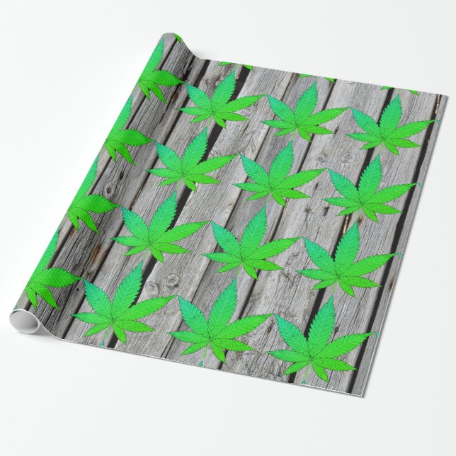 Papier Cadeau Feuille de mauvaises herbes sur clôture en bois ru (Déroulé)
