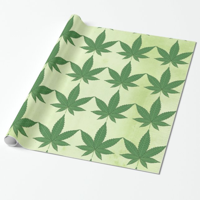Papier Cadeau Feuille de mauvaises herbes vert sur parchemin ver (Déroulé)