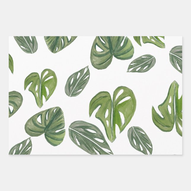 Papier Cadeau Feuille de Monstera Adansonii aquarelle manuelle p (Devant)