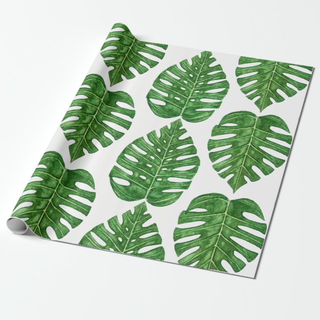 Papier Cadeau Feuille de Monstera d'aquarelle (Déroulé)