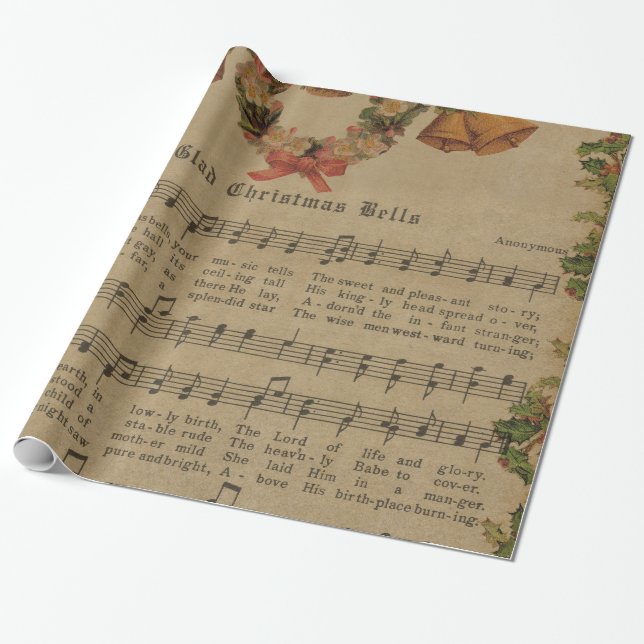 Papier Cadeau Feuille de musique vintage de chant de Noël (Déroulé)
