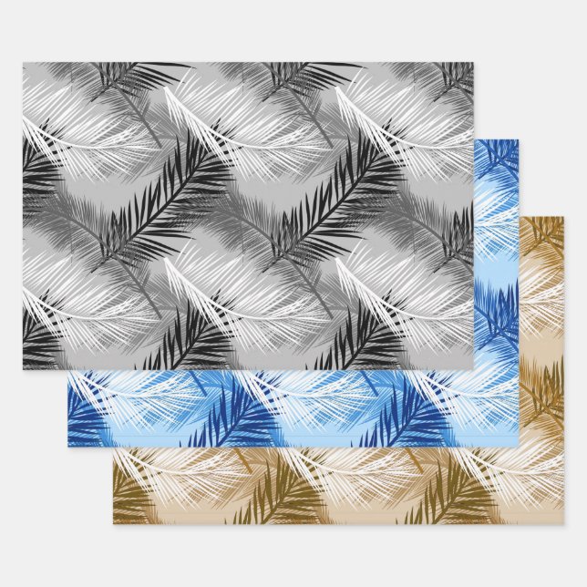 Papier Cadeau Feuille de palme, Vert, Noir/Blanc, Bleu, Tan (Lot)