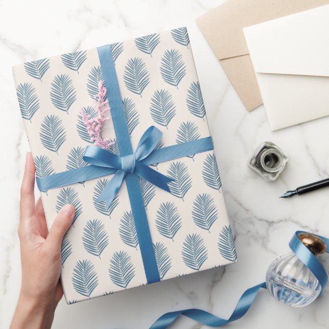 Papier Cadeau Feuille de palmier bleu et crème (Cadeaux)
