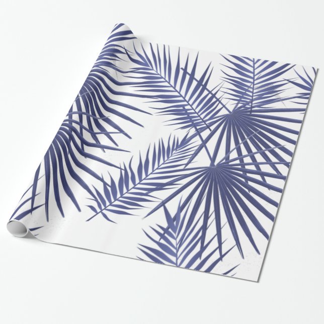 Papier Cadeau feuille de palmier bleu tropical (Déroulé)