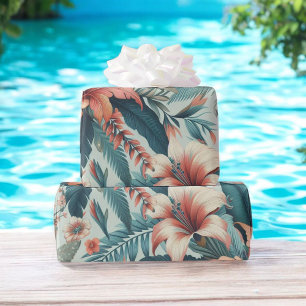 Papier Cadeau Feuille de palmier hawaïenne florale tropicale ros