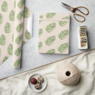 Papier Cadeau Feuille de palmier verte crème Anniversaire