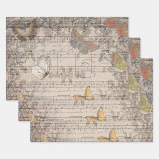 Papier Cadeau Feuille de papillon vintage Musique dentelle antiq