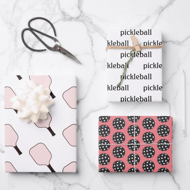 Papier Cadeau Feuille d'emballage en pickleball rose de 3 (Recto)