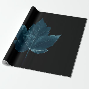 Papier Cadeau Feuille d'érable noir Cyanotype bleu automne