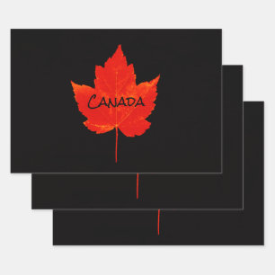Papier Cadeau Feuille d'érable noire rouge de la fête du Canada