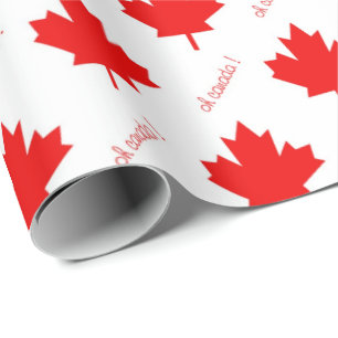 Papier Cadeau Feuille d'érable rouge canadienne en blanc