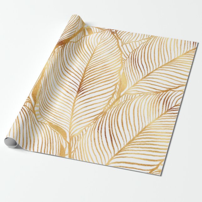 Papier Cadeau Feuille d'or blanc Motif élégant (Déroulé)