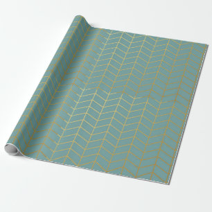 Papier Cadeau Feuille d'or en arête de poisson Teal de Faux de