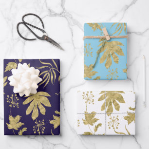 Papier Cadeau Feuille d'Or Navy Blanc  Vert Fête de Mariage de P
