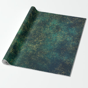 Papier Cadeau Feuille d'or verte/bleue de Faux d'aquarelle