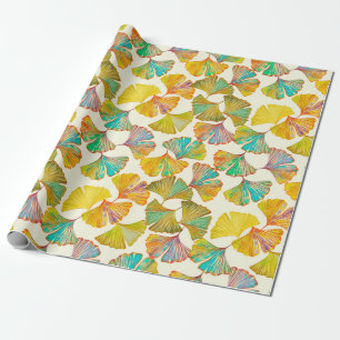 Papier Cadeau Feuille Gingko sur le sol motif sans couture. Aqua