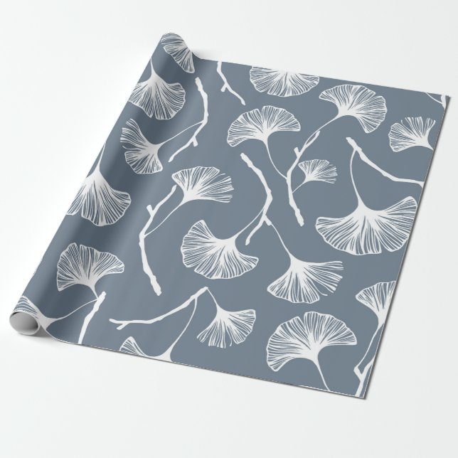 Papier Cadeau Feuille Ginkgo biloba motif transparent (Déroulé)