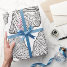 Feuille Ginkgo Papier à envelopper. Noir et blanc