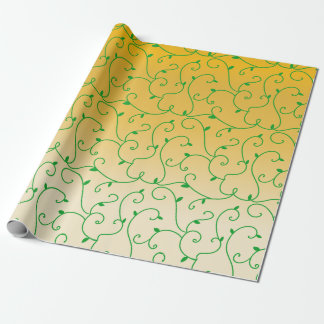 Papier Cadeau Feuille Gold Green Vine Motif