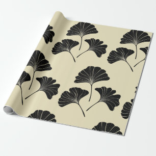 Papier Cadeau feuille moderne élégant de ginkgo noir et beige