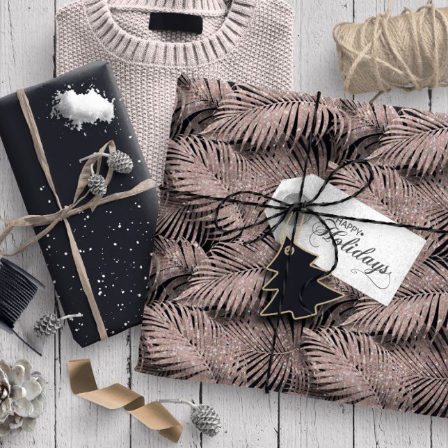 Papier Cadeau Feuille Motif Rose de palme étincelant Gold ID831 (Créateur téléchargé)