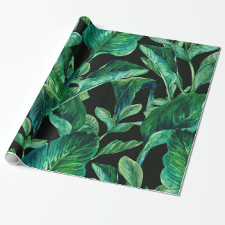 Papier Cadeau Feuille tropical d'aquarelle de vert bleu