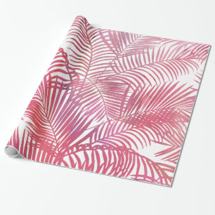 Papier Cadeau Feuille tropical de palmier d'aquarelle rose