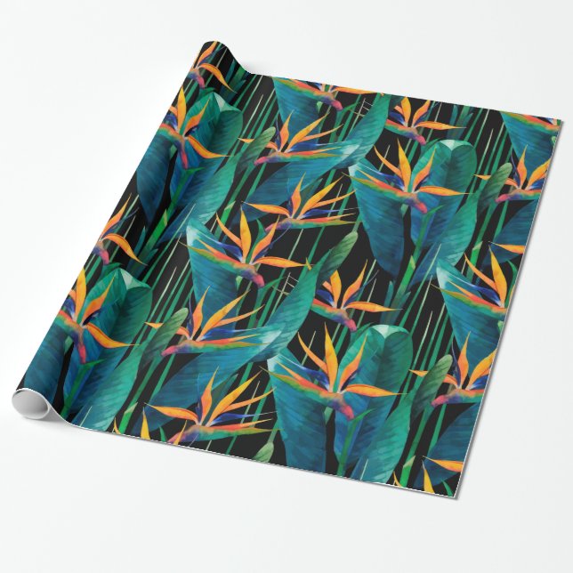 Papier Cadeau Feuille tropical de Schefflera imitant des fleurs (Déroulé)