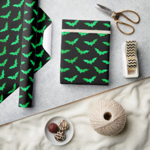 Papier Cadeau Feuille verte transparente et chauves-souris noire