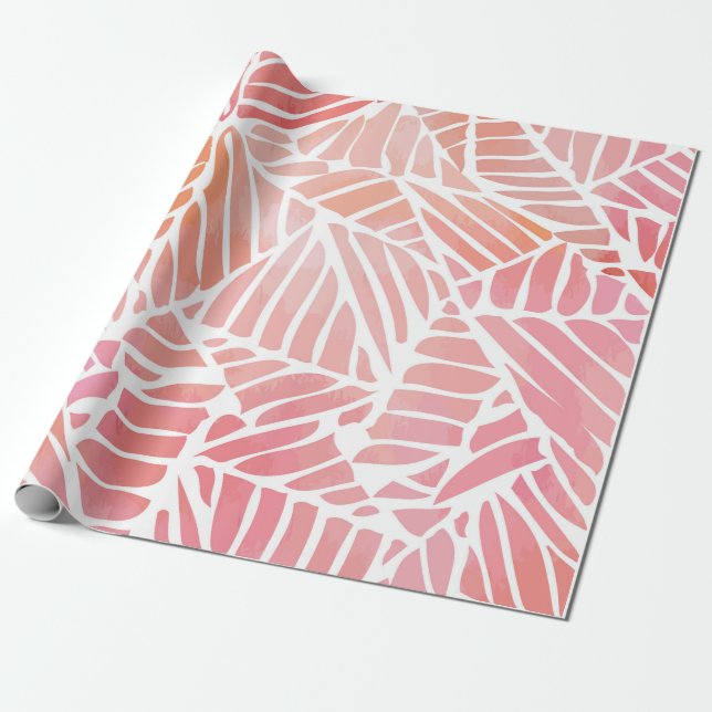 Papier Cadeau Feuilles Abstraits de Peach et Pink (Déroulé)