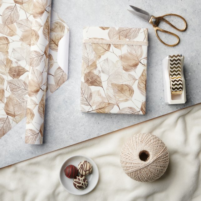 Papier Cadeau Feuilles blanches beige (Artisanat)