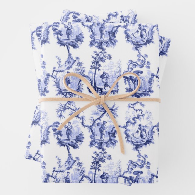 Papier cadeau feuilles bleu Chine de style Chinois (En situation)