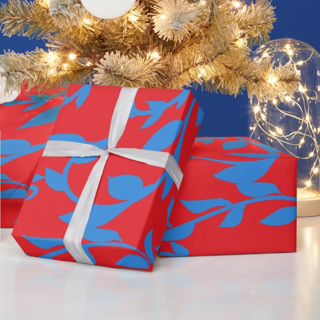 Papier Cadeau Feuilles Bleues Vignes Rouge Botanique (Vacances)