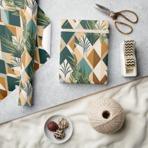 Papier Cadeau Feuilles Boho et Formes Géométriques