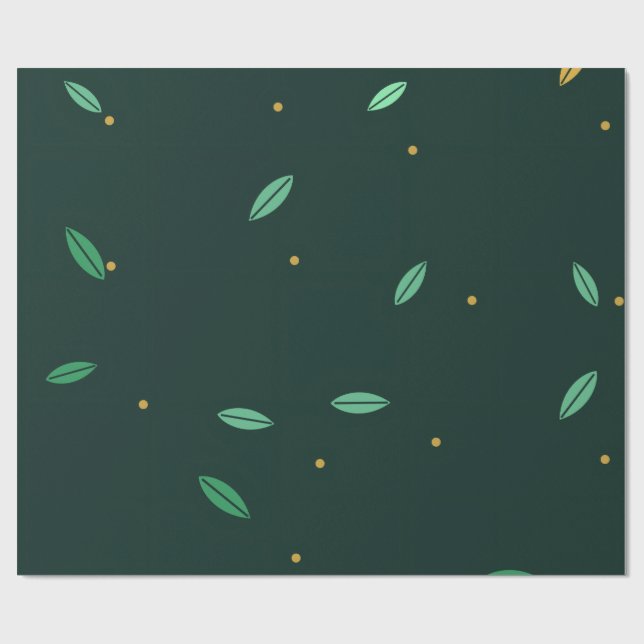 Papier Cadeau Feuilles botaniques motif sans couture vert foncé (Plat)