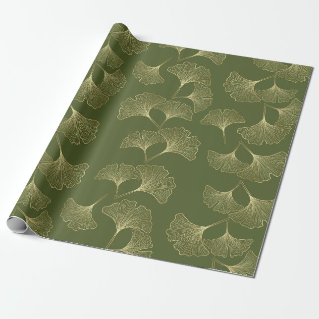 Papier Cadeau Feuilles botaniques or élégantes (Déroulé)