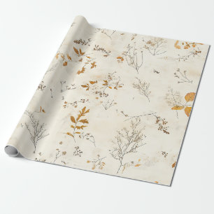 Papier Cadeau Feuilles brunes rustiques sur fond crème