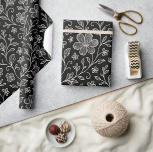 Papier Cadeau Feuilles Classiques Motif D'art Floral Sur Fond Gr