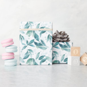 Papier Cadeau Feuilles d'aquarelle verte sur blanc 