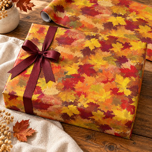 Papier Cadeau Feuilles d'automne à l'aquarelle - Motif automnal